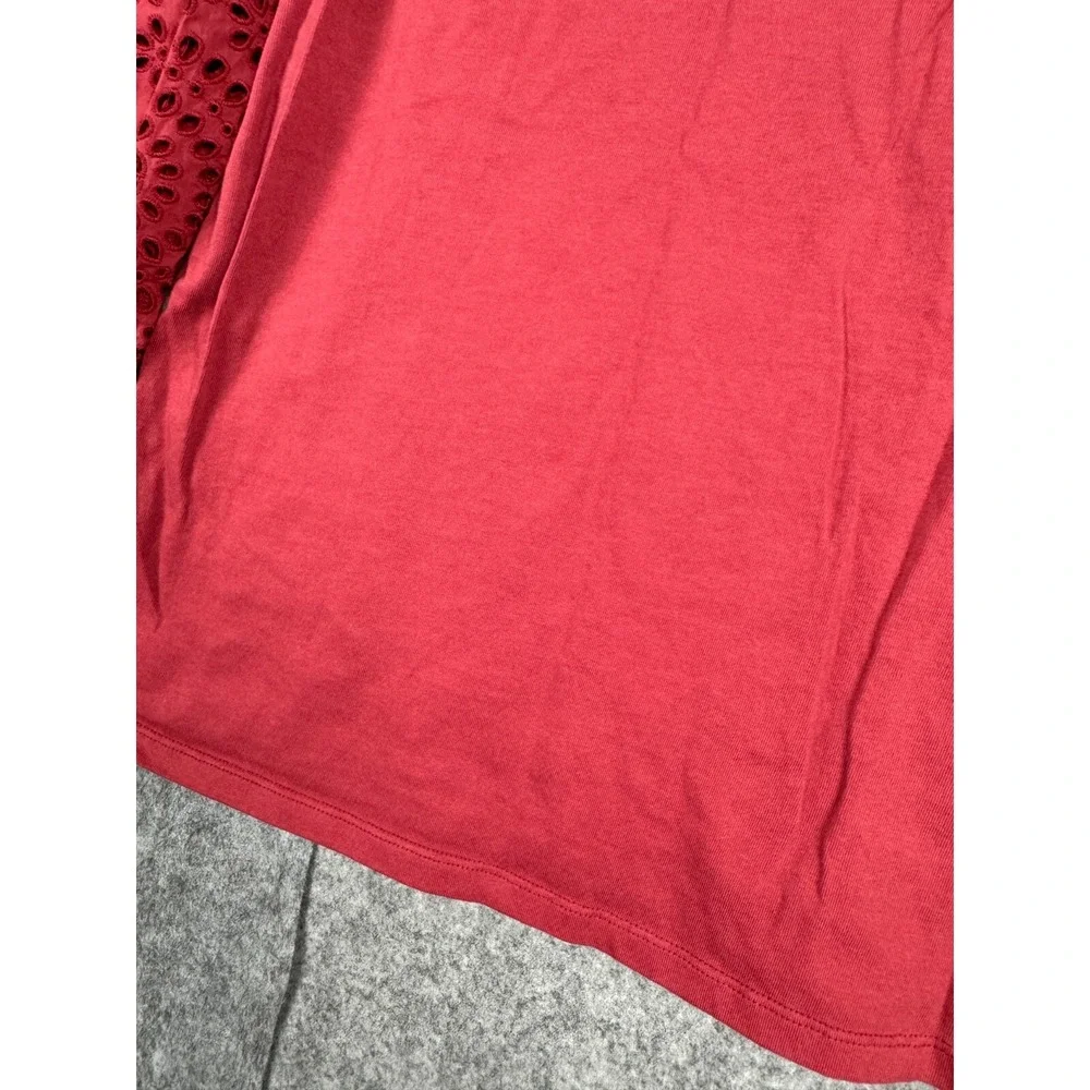 REBECCA TAYLOR LA VIE Top Women's Medium Red Long Sleeve Lace Peasant Cotton *